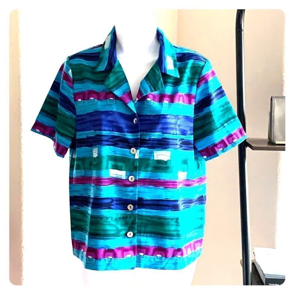 VINTAGE Blue Southwest Short Sleeve Button down Size S